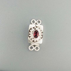 Chiusura In Ottone Forma Rettangolo A 2 Fili Con Granato Naturale Ovale 06X04mm-Argentato 1pz