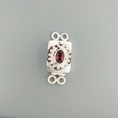 Chiusura In Ottone Forma Rettangolo A 2 Fili Con Granato Naturale Ovale 06X04mm-Argentato 1pz