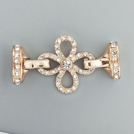 Chiusura In Ottone Forma Fiore Con Zircone Bianco 24mm E Coppetta 08mm A 2 Fili Calamita-Ramato 1pz
