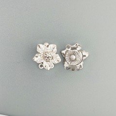 Chiusura In Ottone Forma Fiore Con Zircone A 2 Fili 14mm-Argentato 1pz