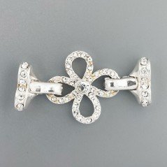 Chiusura In Ottone Forma Fiore Con Zircone Bianco 24mm E Coppetta 08mm A 2 Fili Calamita-Argento 1pz