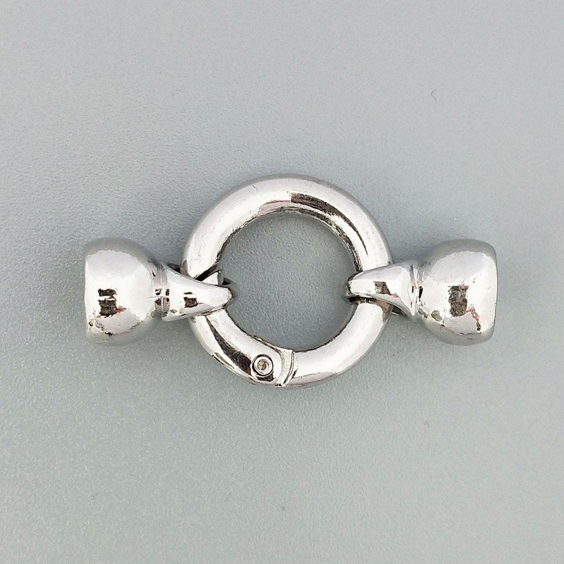 Chiusura In Ottone Moschettone Anello A Molla Tondo 20mm E Coppetta 10mm-Rodiato1pz