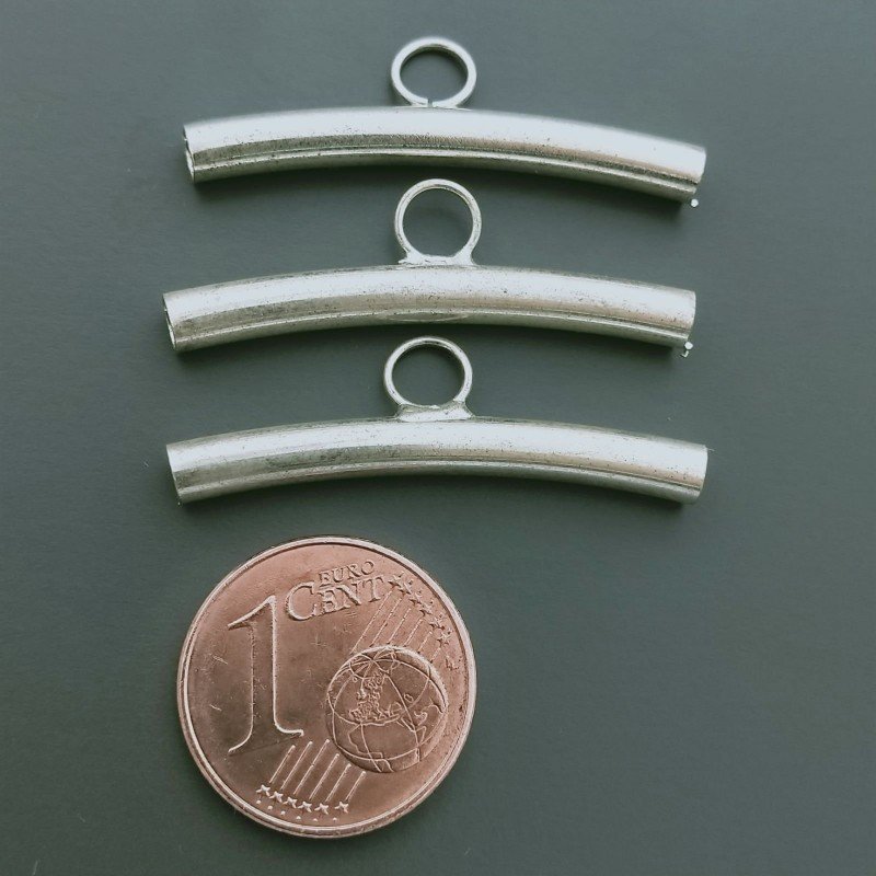 Finale Di Ottone Forma Tubo Curvato Con Anelli Curvato 04X30 mm-Argentato 18pz