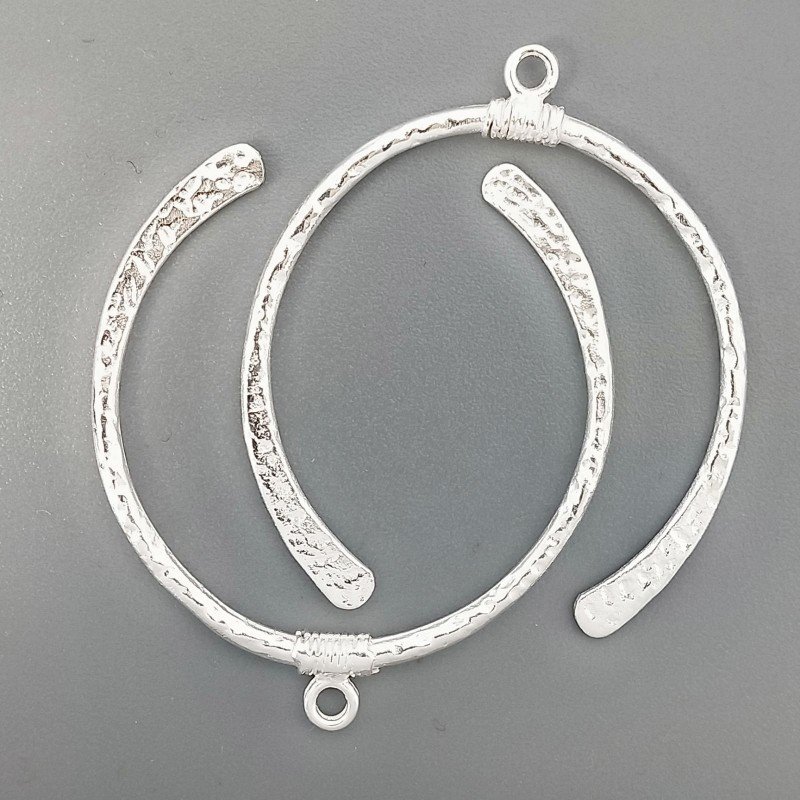 Componente Di Ottone Forma Ferro Di Cavallo Martellato 34mm-Argentato 1 paia