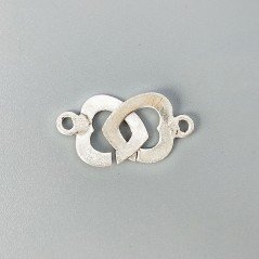 Chiusura In Ottone Forma Doppio Cuore Satinato 14-15mm-Argentato 1pz