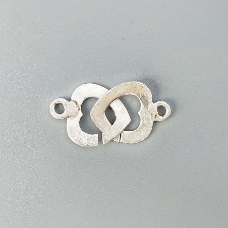 Chiusura In Ottone Forma Doppio Cuore Satinato 14-15mm-Argentato 1pz