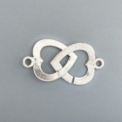 Chiusura In Ottone Forma Doppio Cuore Satinato 18X20mm-Argentato 1pz
