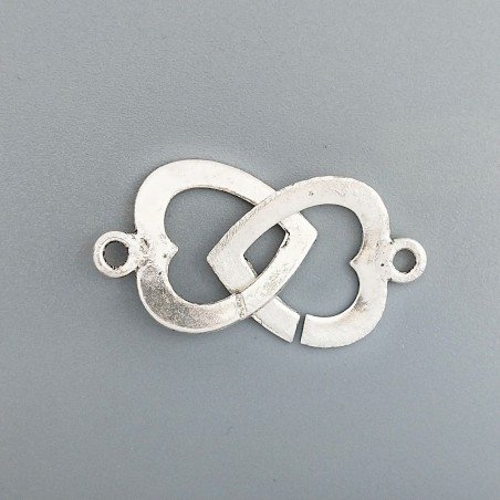 Chiusura In Ottone Forma Doppio Cuore Satinato 18X20mm-Argentato 1pz