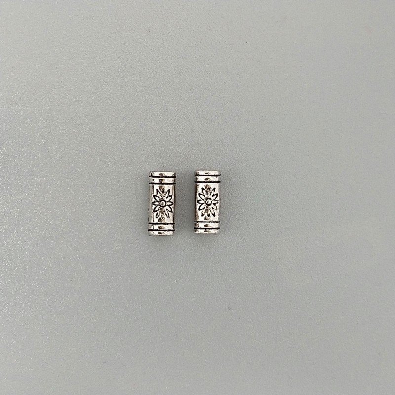 Distanziatore In Ottone Forma Cilindro Inciso Ethnico Ossidato 04X09mm-Argentato 19pz