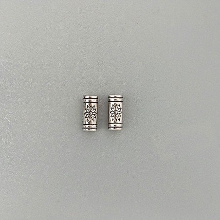 Distanziatore In Ottone Forma Cilindro Inciso Ethnico Ossidato 04X09mm-Argentato 19pz