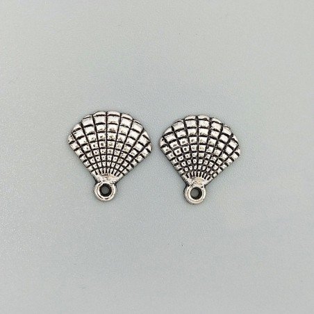 Charms In Ottone Forma Conchiglia Lavorato Filigrana Ethnico Ossidato17X15mm-Argentato 4pz