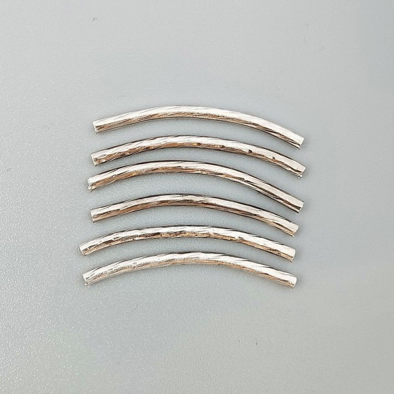 Distanziatore In Ottone Forma Cilindro Martellato Lavorato 02X30mm-Argentato 19pz