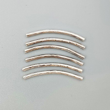 Distanziatore In Ottone Forma Cilindro Martellato Lavorato 02X30mm-Argentato 19pz
