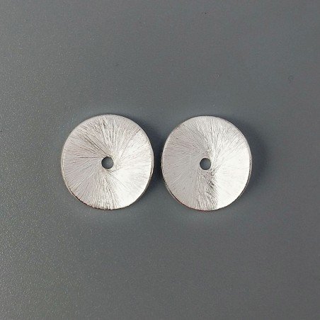 Distanziatore In Ottone Forma Dischio Satinato Curvato 14mm-Argentato 18pz