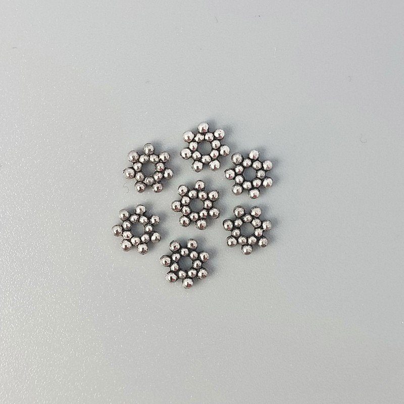 Distanziatore In Ottone Forma Fiore Lavorato Filigrana Ethnico Ossidato 06mm-Argentato 52pz
