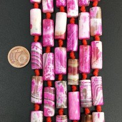 Agata Brasiliana Fucsia Striata Sfumato Perline Forma Cilindro Irregolare 08X12mm