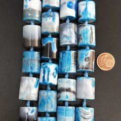 Agata Brasiliana Blu Striata Perline Forma Cilindro Liscio 15x18mm