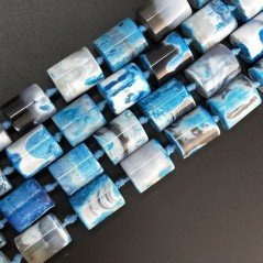 Agata Brasiliana Blu Striata Perline Forma Cilindro Liscio 15x18mm