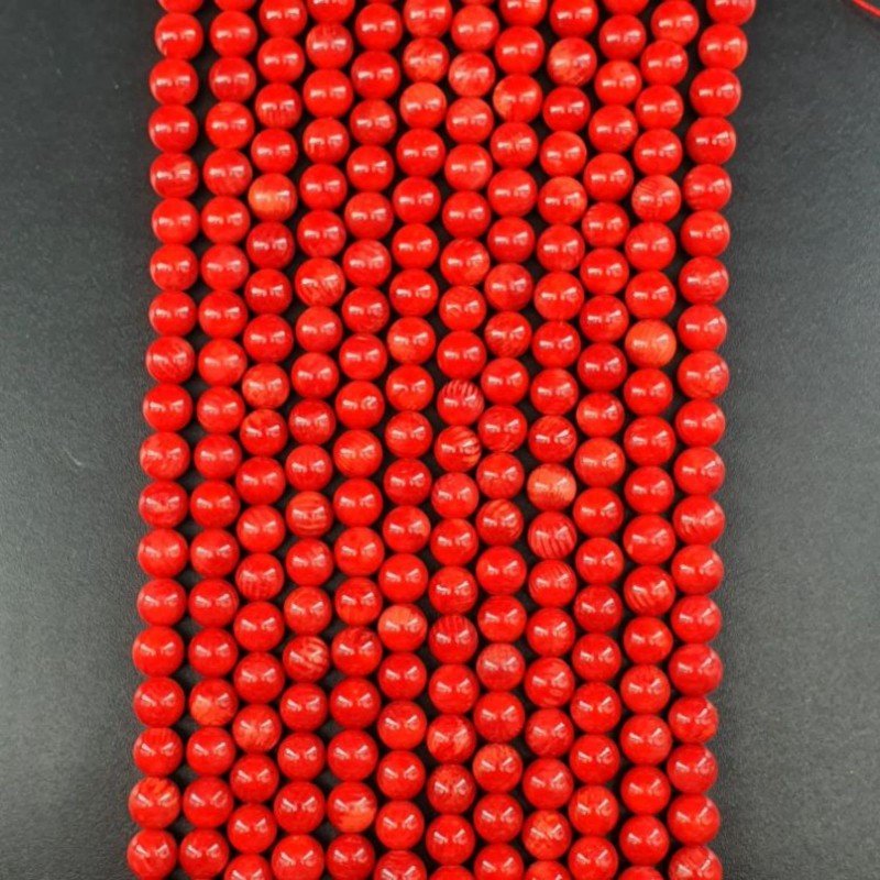 Corallo Bamboo Rosso Perline Forma Tondo Liscio 06mm