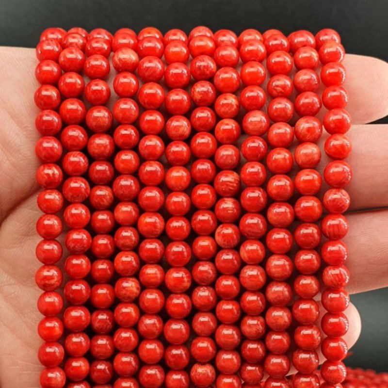 Corallo Bamboo Rosso Perline Forma Tondo Liscio 06mm