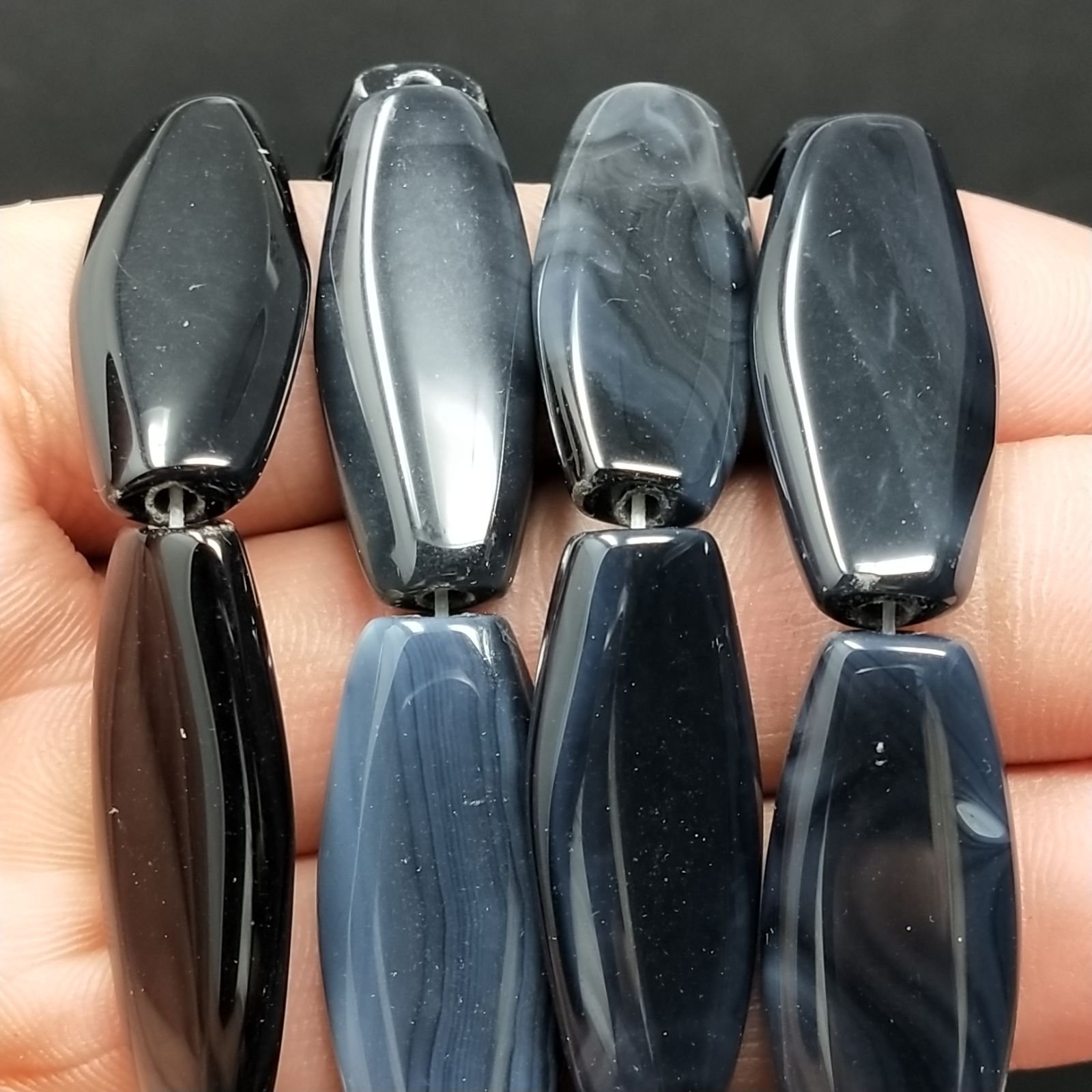 Onice Nera Naturale in Perline Forma Ovale Piatto Liscio Foro Passante 12X30mm