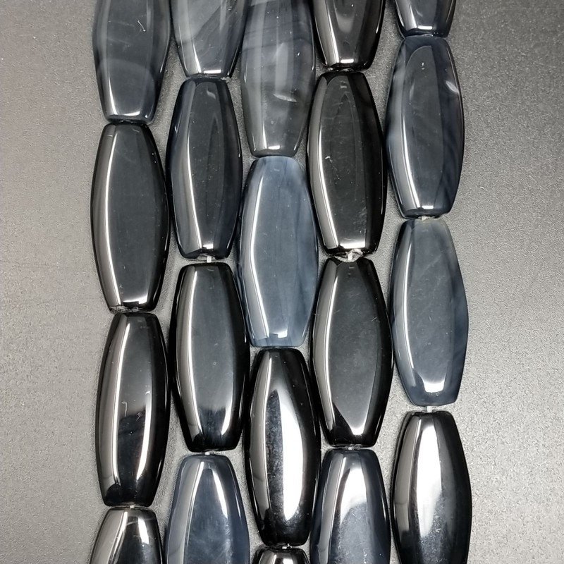 Onice Nera Naturale in Perline Forma Ovale Piatto Liscio Foro Passante 12X30mm