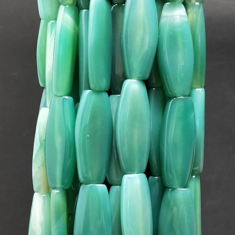 Agata Verde Scuro in Perline Forma Ovale Piatto Liscio Foro Passante 12X30mm