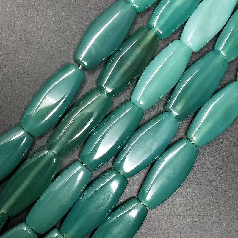 Agata Verde Scuro in Perline Forma Ovale Piatto Liscio Foro Passante 12X30mm