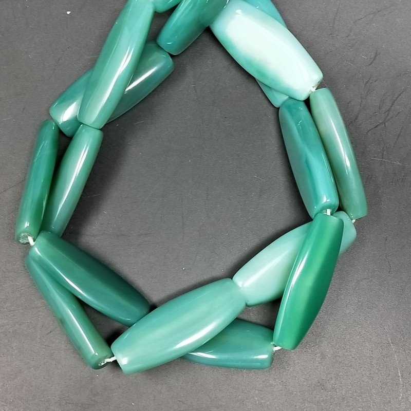 Agata Verde Scuro in Perline Forma Ovale Piatto Liscio Foro Passante 12X30mm