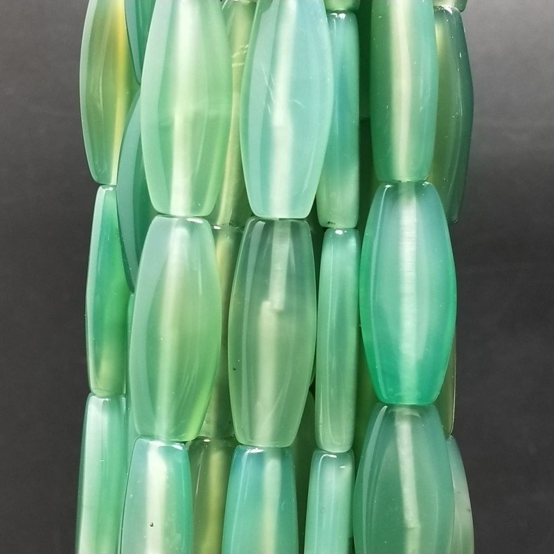 Agata Verde Chiaro in Perline Forma Ovale Piatto Liscio Foro Passante 12X30mm