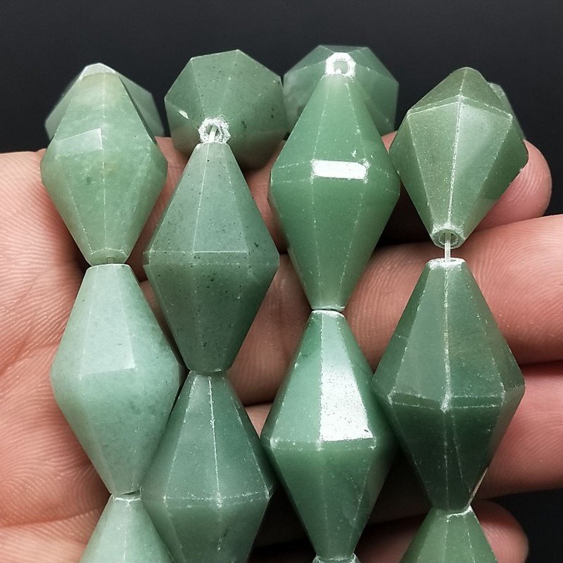 Avventurina Verde Naturale in Perline Forma Rombo Sfaccettato Foro Passante 16X28mm