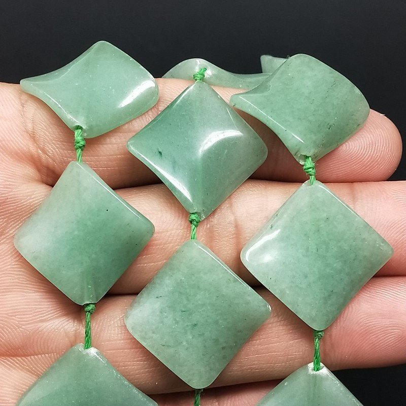 Avventurina Verde Naturale in Perline Forma Rombo Piatto Elicoidale Liscio Foro Diagonale 24mm