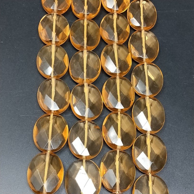 Quarzo Citrino Idrotermale in Perline Forma Ovale Piatto Sfaccettato Foro Passante 18X22mm