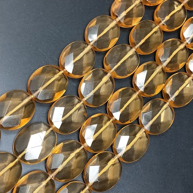 Quarzo Citrino Idrotermale in Perline Forma Ovale Piatto Sfaccettato Foro Passante 18X22mm