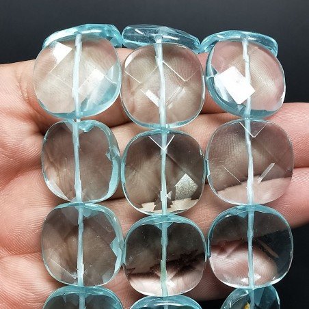 Cristallo Acquamarina Perline Forma Quadrato Piatto Sfaccettato Foro Passante 22mm