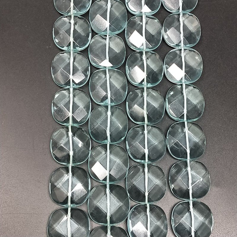 Cristallo Acquamarina Perline Forma Quadrato Piatto Sfaccettato Foro Passante 22mm
