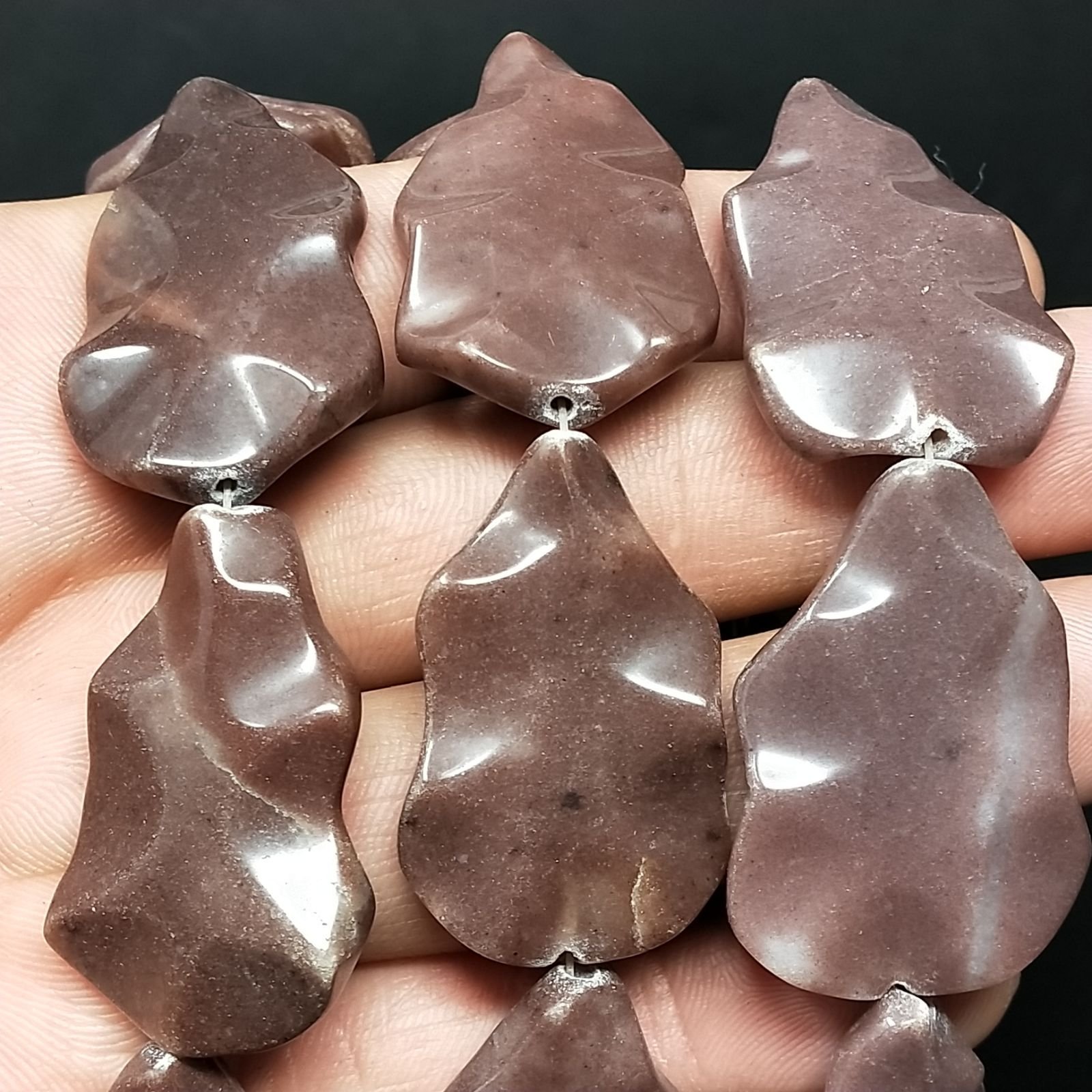 Rodonite Naturale Perline Forma Foglio Inciso Liscio Piatto Foro Passante 25X38mm