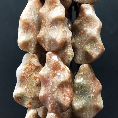 Unakite Naturale Perline Forma Foglia Inciso Liscio Piatto Foro Passante 22X36mm