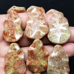 Unakite Naturale Perline Forma Foglia Inciso Liscio Piatto Foro Passante 22X36mm
