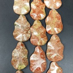 Unakite Naturale Perline Forma Foglia Inciso Liscio Piatto Foro Passante 22X36mm