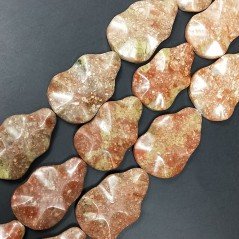 Unakite Naturale Perline Forma Foglia Inciso Liscio Piatto Foro Passante 22X36mm