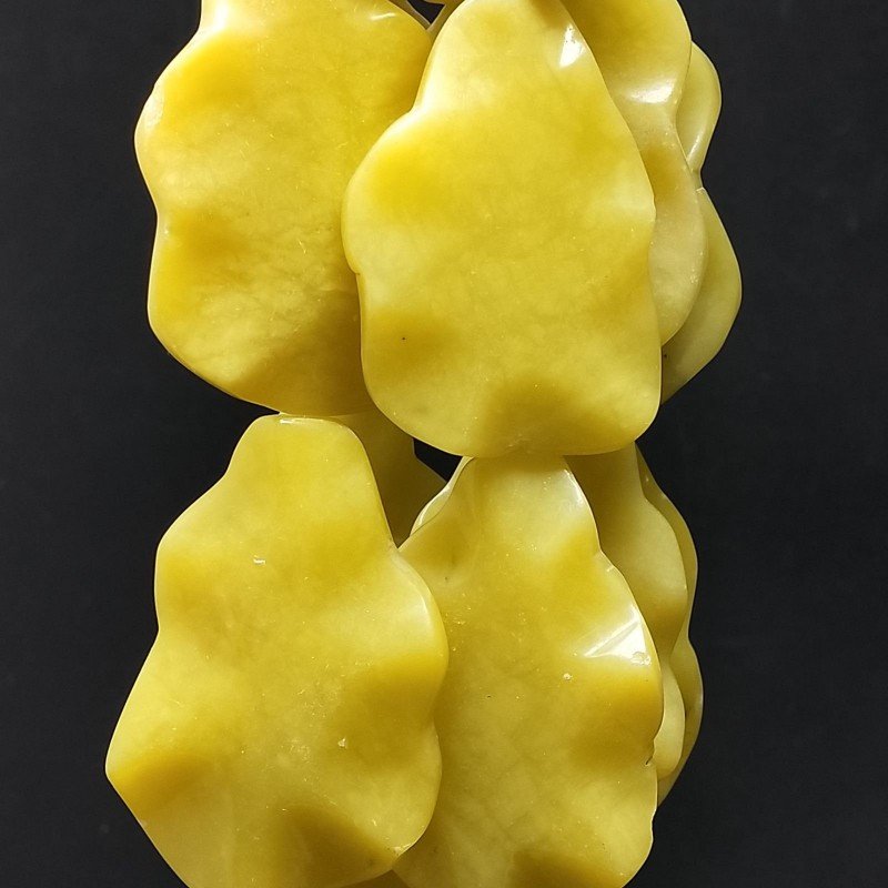 Giada Limone Naturale Perline Forma Foglia Inciso Liscio Piatto Foro Passante 37X55mm