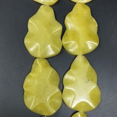 Giada Limone Naturale Perline Forma Foglia Inciso Liscio Piatto Foro Passante 37X55mm