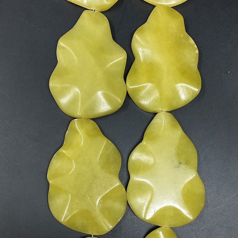 Giada Limone Naturale Perline Forma Foglia Inciso Liscio Piatto Foro Passante 37X55mm
