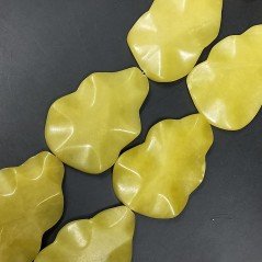 Giada Limone Naturale Perline Forma Foglia Inciso Liscio Piatto Foro Passante 37X55mm