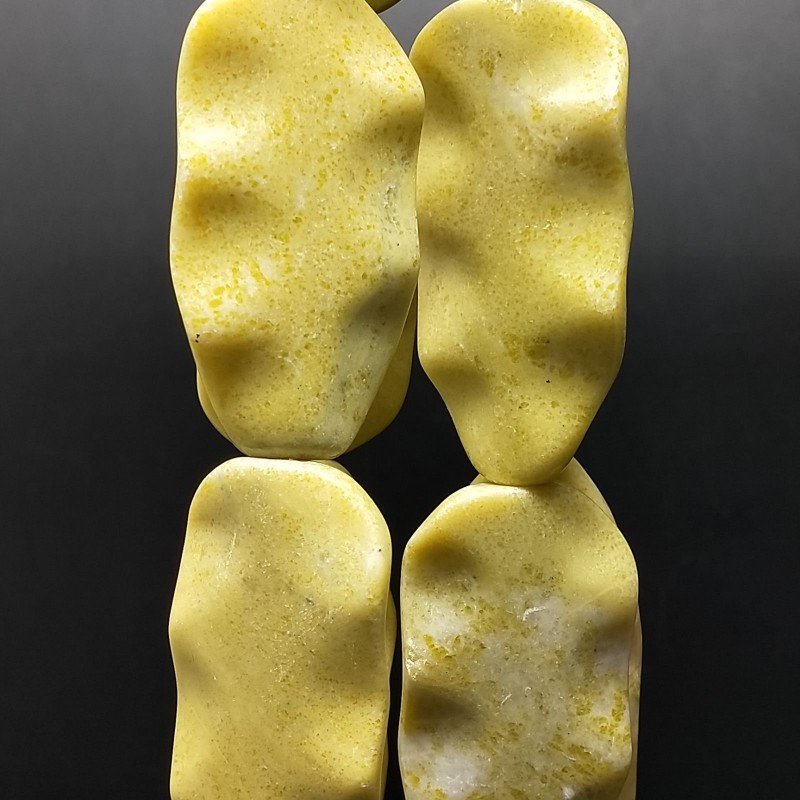 Giada Limone Naturale Perline Forma Foglia Inciso Liscio Piatto Foro Passante 26X50mm