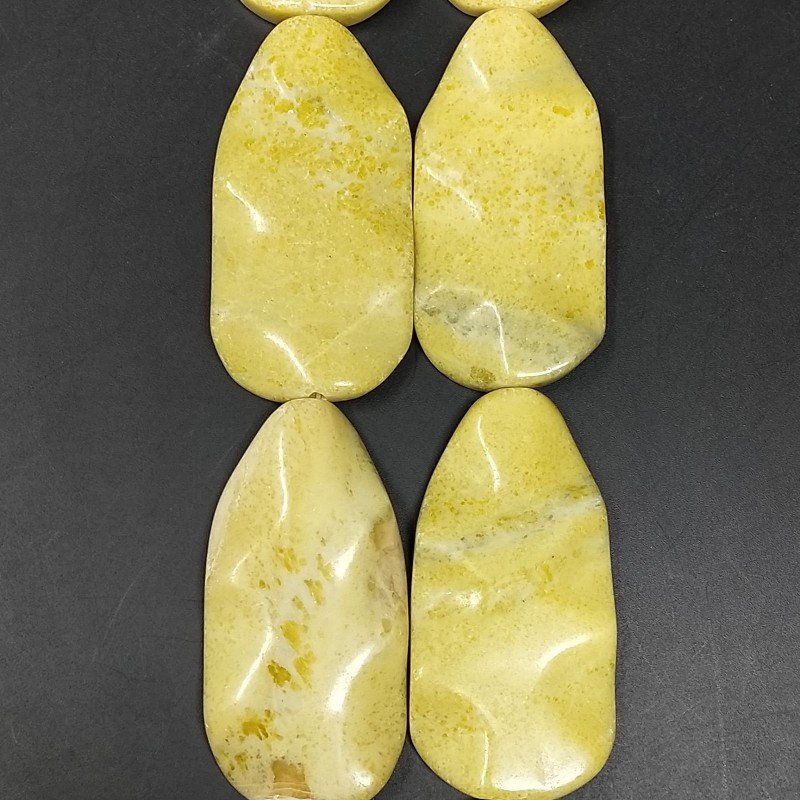 Giada Limone Naturale Perline Forma Foglia Inciso Liscio Piatto Foro Passante 26X50mm