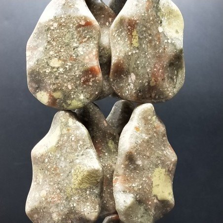 Unakite Naturale Perline Forma Foglia Inciso Liscio Piatto Foro Passante 35X55mm
