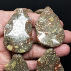 Unakite Naturale Perline Forma Foglia Inciso Liscio Piatto Foro Passante 35X55mm