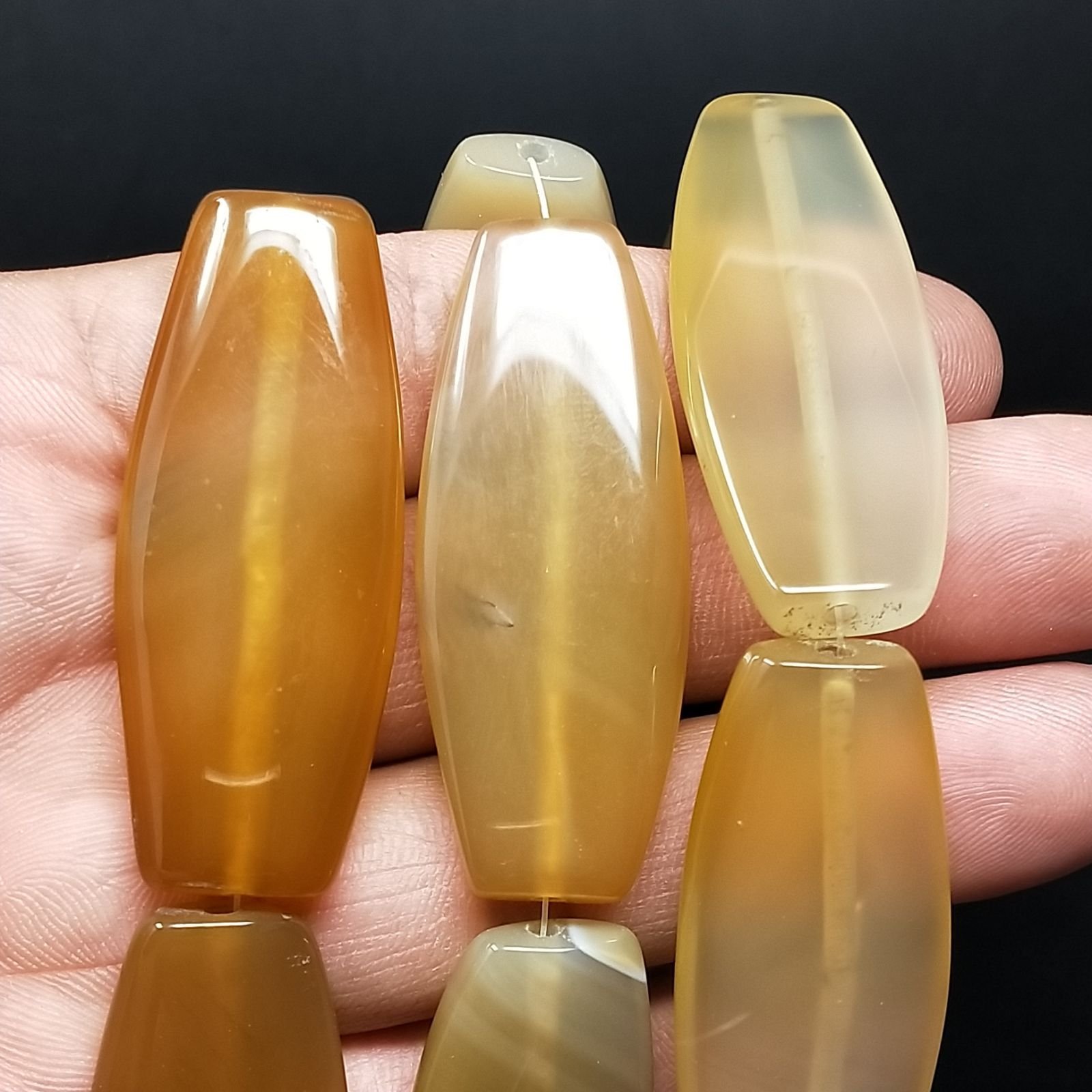 Agata Gialla in Perline Forma Ovale Piatto Liscio Foro Passante 20X50mm